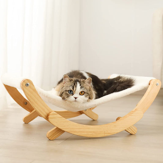 Cat Hammock, New Moon Cat Swing Chair, Elevated Cat Bed for Indoor Cats, Cat Furniture Gift for Cat or Small Dog, Upgrade White